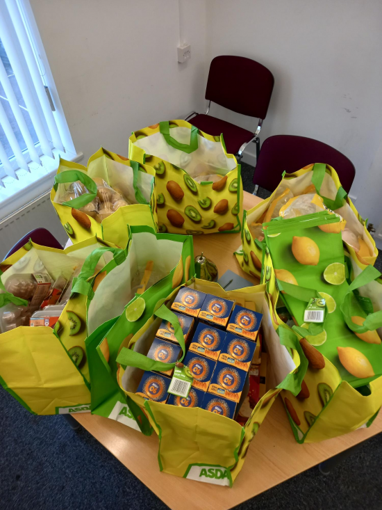 Christmas food hampers put together by the team for the young people